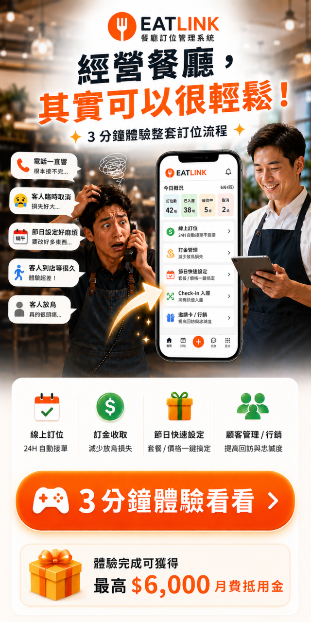 3分鐘體驗 EatLink 訂位系統遊戲模式